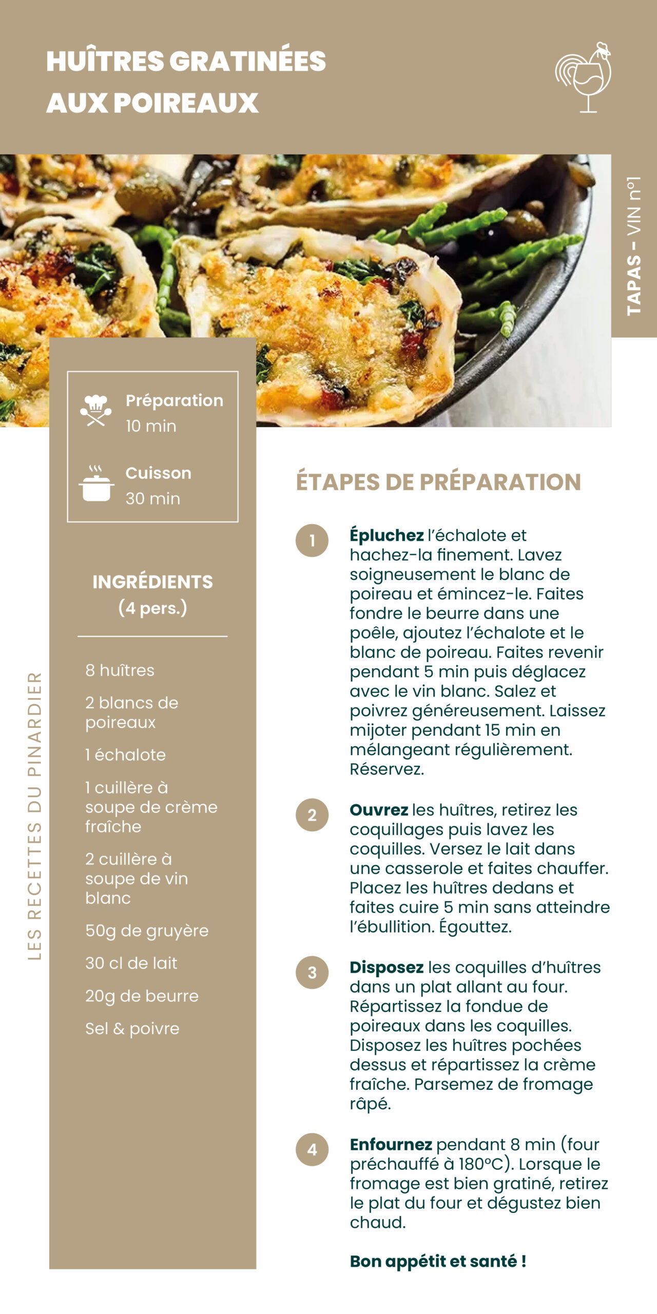 Fiche recette - Huîtres gratinées aux poireaux