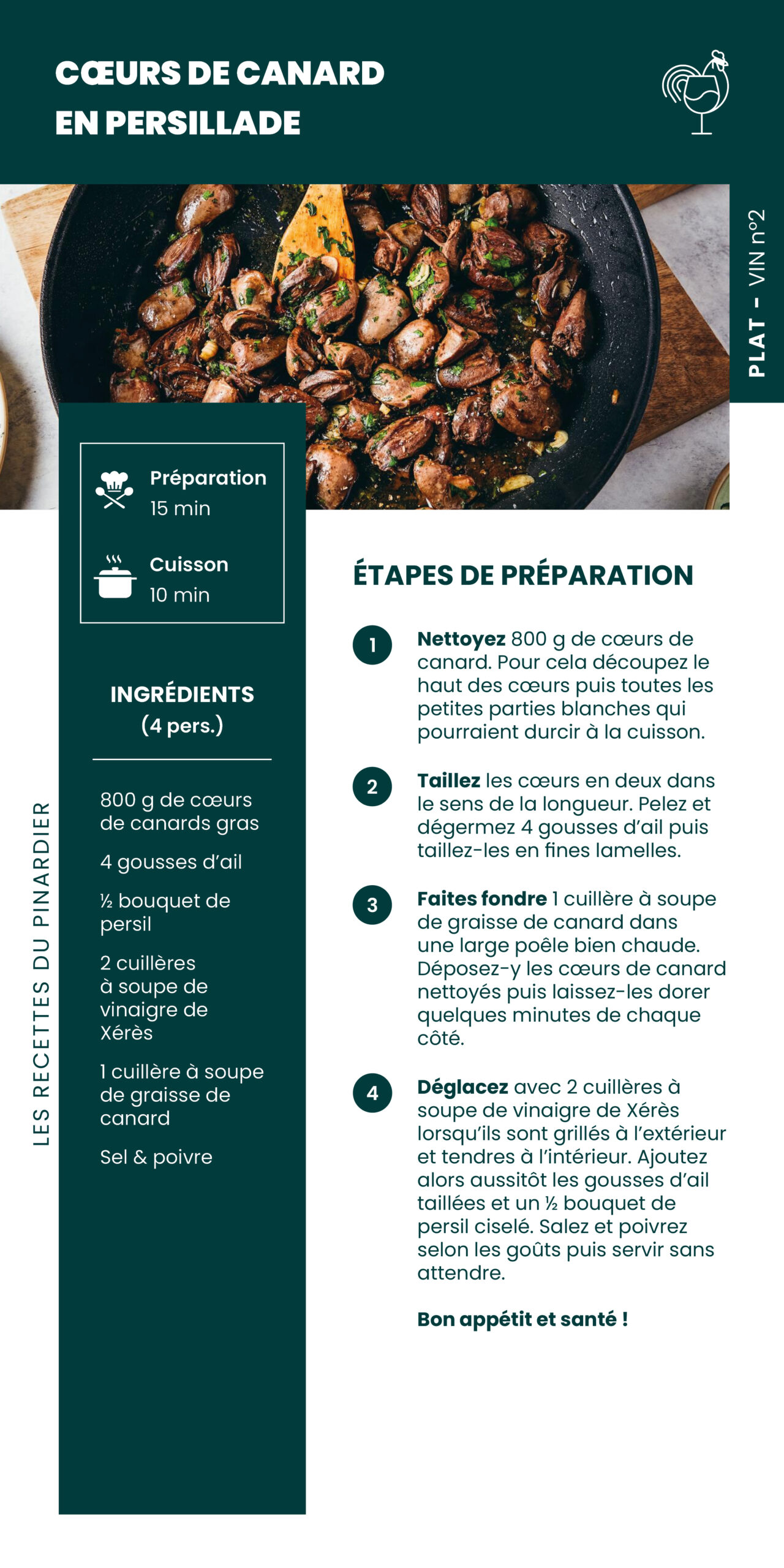 Fiche recette - Cœurs de canard en persillade